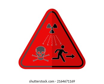 isolated ionizing radiation  high level source, common hazardous symbols on red round triangle board warning sign for icon, label, logo or package industry etc. flat paperwork style vector design.