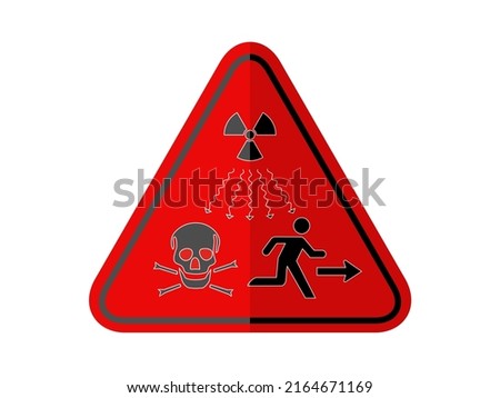 isolated ionizing radiation  high level source, common hazardous symbols on red round triangle board warning sign for icon, label, logo or package industry etc. flat paperwork style vector design.