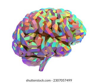 Cerebro humano aislado de baja polilla iridiscente, vista lateral, ilustración vectorial