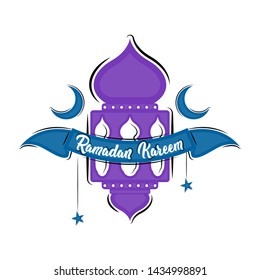 Isolated islamic lamp with a banner and text. Ramadan kareem - Vector