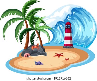 Isolated island and big wave illustration