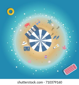 Isolated Island. Summer Paradise. Summer Vector Illustration. Seashore from top view. Background template. For cards, postcards, posters, banners.
