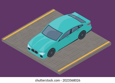 Isolierte isometrische 3D-blaue Rennwagen
