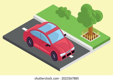 Isolated isometric 3d car on a street