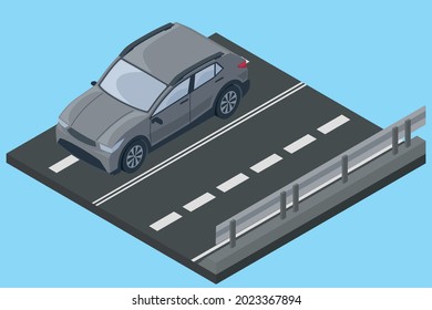 Auto gris isométrico aislado en 3d en una calle