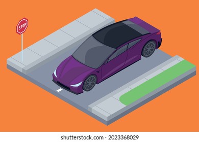 Isolated isometric 3d purple racing car icon