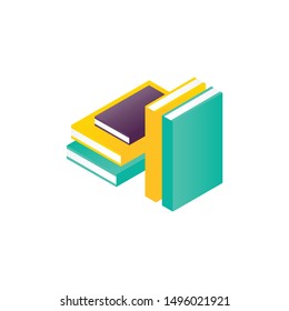 Isolated isometric 3D vector illustration a stack of books and textbooks. Books with colored covers for education. Set of object. Vector Illustration for home room design