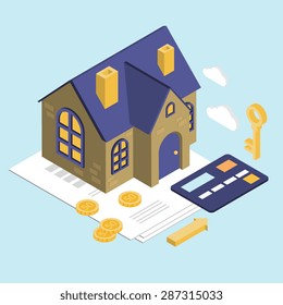 Isolated isometric house, Vector Property Set. For Sale