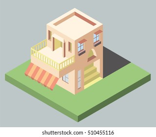 Isolated isometric pink house  