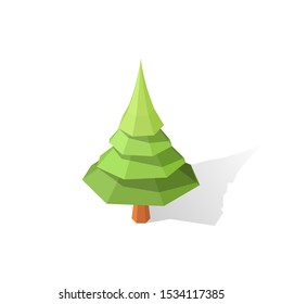 Isolated isometric polygonal coniferous tree on white background 1. Vector illustration.