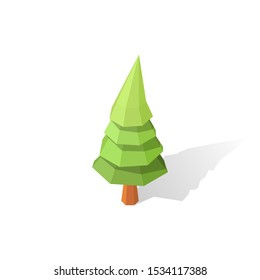 Isolated isometric polygonal coniferous tree on white background 2. Vector illustration.