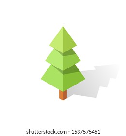 Isolated isometric polygonal coniferous tree on white background 6. Vector illustration.