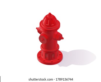 Isolated Isometric Red Fire Hydrant, Vector Illustration