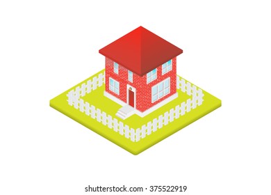 Isolated isometric red house, Vector illustration.