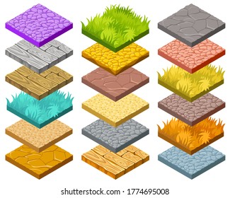 Isolated isometric tiles for computer game. Set 3d vector elements paving.