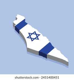 Mapa aislado de Israel Ilustración vectorial 3d. Mapa de Israel blanco sobre fondo azul con Ilustración vectorial de concepto isométrico 3D aislado.