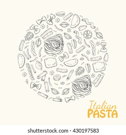 Isolated Italian pasta in a circle. Vector illustration for your design