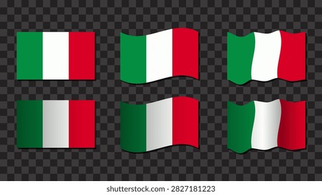 Isolated Italy flag set featuring flat and waving 3D styles. Perfect for commercial travel agency banners international news graphics language learning apps and Italian cultural presentations.