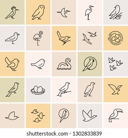 Isolated items birds icon set in line style. Birds icon set in gray color. Perfect for illustration, decoration and print.