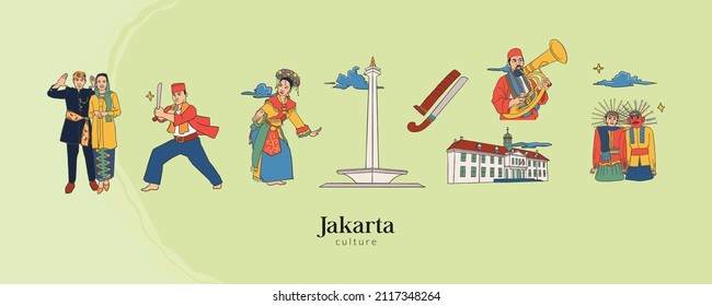 Isolated Jakarta Illustration. Hand drawn Indonesian cultures background