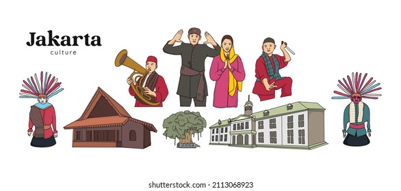 Isolated Jakarta Illustration Landmark. Hand drawn Indonesian cultures background