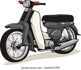 Isolated Japanese Classic Moped Cub Tiny Motorcycle Vector Illustration