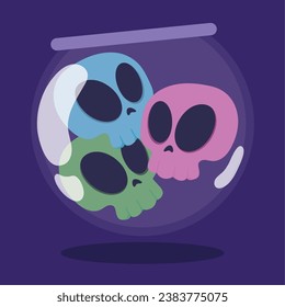 Isolated jar with a group of cute skulls Vector