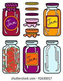 isolated jars set in retro style