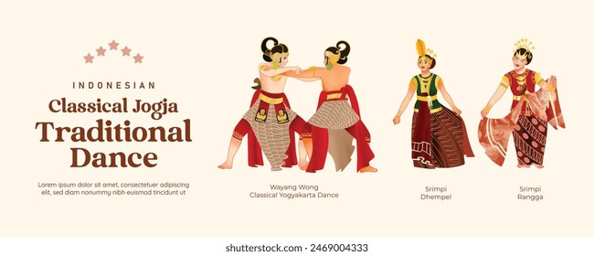 Isolated Javanese Classical dance illustration cell shaded style