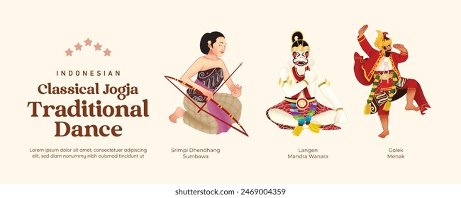 Isolated Javanese Classical dance illustration cell shaded style