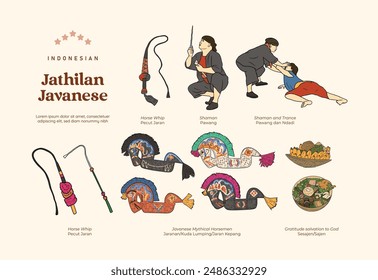 Isolated Javanese culture jathilan dance handdrawn illustration