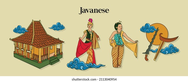 Isolated Javanese Dancer. Hand drawn Indonesian cultures background