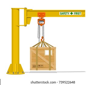 Isolated Jib Crane With Wooden Crate On Transparent Background
