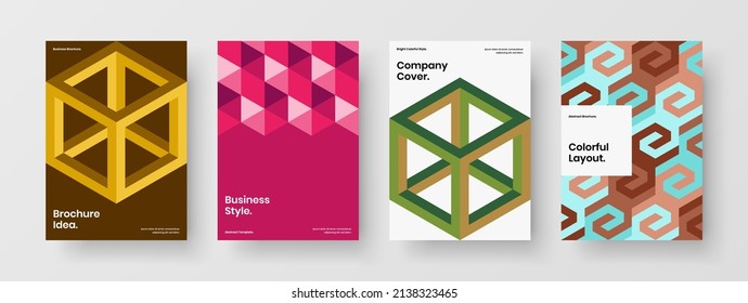 Isolated journal cover A4 design vector template set. Simple mosaic pattern annual report concept bundle.
