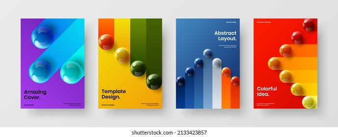 Isolated journal cover design vector illustration set. Premium 3D balls company identity concept collection.