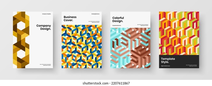 Conjunto de conceptos vectoriales de diseño de portada de asientos aislados. Conjunto de ilustraciones de identidad corporativa de fichas geométricas simples.