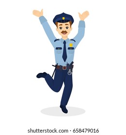 Isolated jumping policeman.