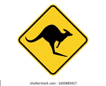 isolated kangaroo Australian crossing sign on yellow square diamond  board symbol for information, notification, road or street board,  icon. flat vector design.