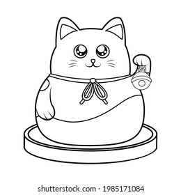 Isolated kawaii asian cat. Neko with one hand up Vector