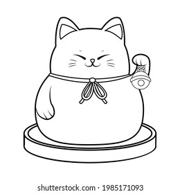 Isolated kawaii asian cat. Neko with one hand up Vector