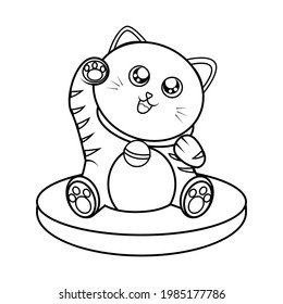 Isolated kawaii asian cat. Neko with one hand up Vector
