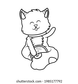 Isolated kawaii asian cat. Neko with one hand up Vector