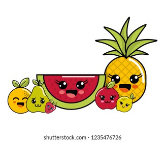 Isolated kawaii fruits design