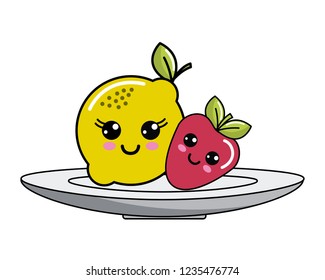 Isolated kawaii fruits design