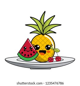 Isolated kawaii fruits design