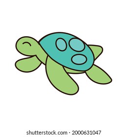 Isolated kawaii turtle animal. Sea life Vector illustration