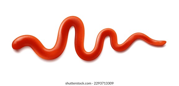 Isolated ketchup stain, red tomato sauce splash texture. Vector juicy stain, appetizing food stroke, condiment flow of curve winding shape