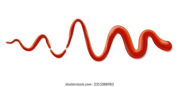 Isolated ketchup stain, red tomato sauce splash texture. Vector juicy stain, appetizing food stroke, condiment flow of curve winding shape