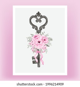 isolated key flower wreath illustration watercolor