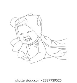 isolated kid line vector art with white background